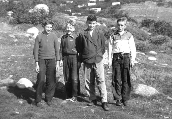 298: l-r Bruce White, Bill Carroll, Pat Counsel, Paul Lambe. (circa 1956) [courtesy of Lorna Richardson]  - Bruce son of Douglas White &amp;amp; Elizabeth Ryan; Bill son of Michael Carroll &amp;amp; Josephine Barry;  Pat son of Michael Counsel &amp;amp; Mary Anne Barry; Paul son of James Lambe &amp;amp; Catherine Rodgers
